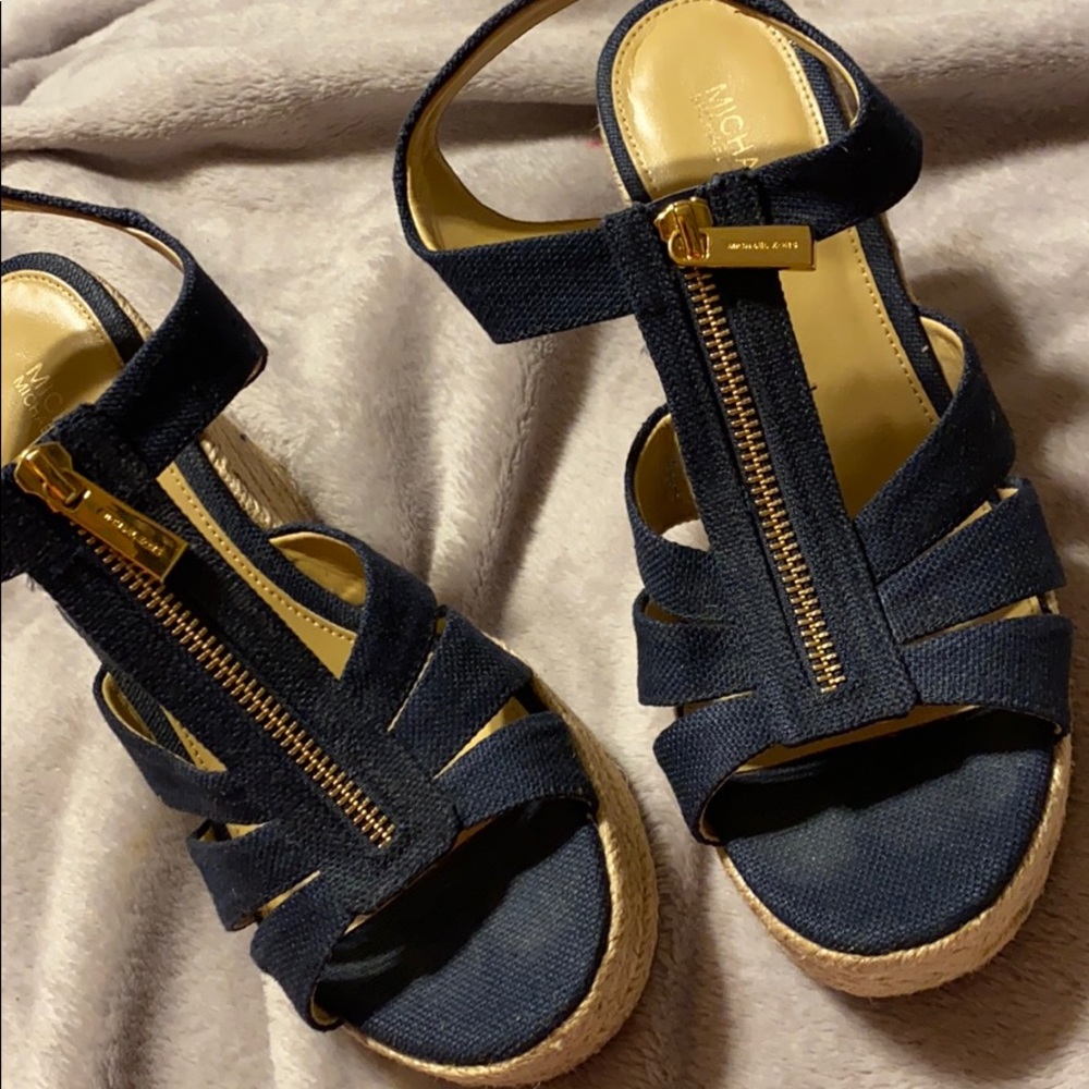 MK navy blue wedges